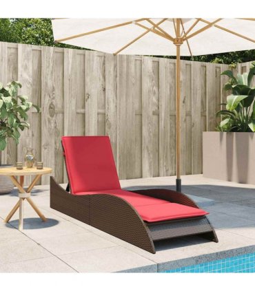 vidaXL Sun Lounger with Cushion Brown 60x205x73 cm Poly Rattan