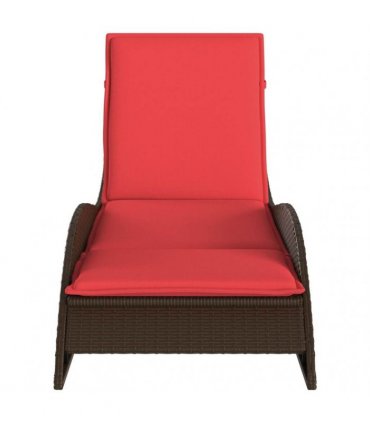 vidaXL Sun Lounger with Cushion Brown 60x205x73 cm Poly Rattan