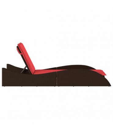 vidaXL Sun Lounger with Cushion Brown 60x205x73 cm Poly Rattan