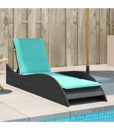 vidaXL Sun Lounger with Cushion Black 60x205x73 cm Poly Rattan