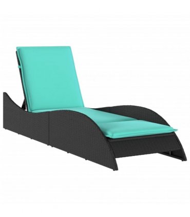 vidaXL Sun Lounger with Cushion Black 60x205x73 cm Poly Rattan