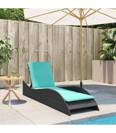 vidaXL Sun Lounger with Cushion Black 60x205x73 cm Poly Rattan