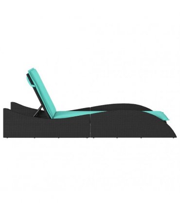 vidaXL Sun Lounger with Cushion Black 60x205x73 cm Poly Rattan