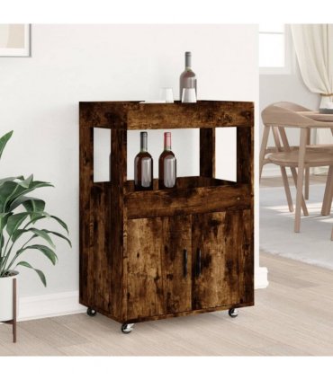 vidaXL Bar Cart Smoked Oak 60x39.5x89 cm Engineered Wood