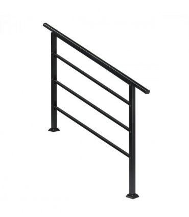 [Same Code：04286986]Handrails for Outdoor Steps, Wrought Iron Handrail Fits 1 to 4 Steps, Transitional Handrail with Installation Kit, Black