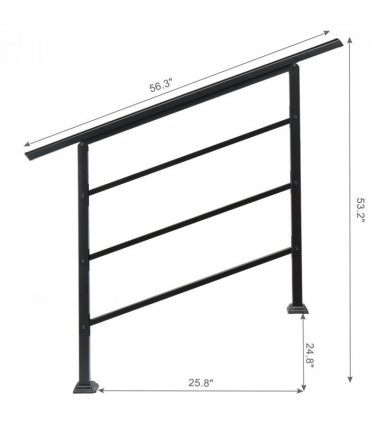 [Same Code：04286986]Handrails for Outdoor Steps, Wrought Iron Handrail Fits 1 to 4 Steps, Transitional Handrail with Installation Kit, Black