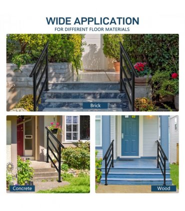 [Same Code：04286986]Handrails for Outdoor Steps, Wrought Iron Handrail Fits 1 to 4 Steps, Transitional Handrail with Installation Kit, Black