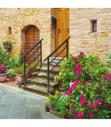 [Same Code：04286986]Handrails for Outdoor Steps, Wrought Iron Handrail Fits 1 to 4 Steps, Transitional Handrail with Installation Kit, Black