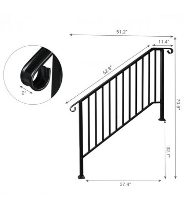 [Same Code：81504920  40310676]Artisasset Matte Black Outdoor 4 Level Iron Handrail
