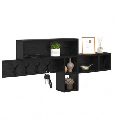 vidaXL Wall-Mounted Coat Rack with Shelf Black Oak 100 x 12 x 43.5 cm