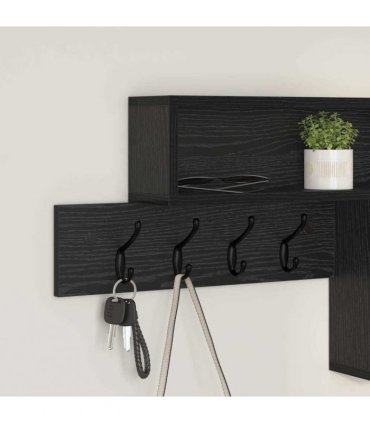 vidaXL Wall-Mounted Coat Rack with Shelf Black Oak 100 x 12 x 43.5 cm