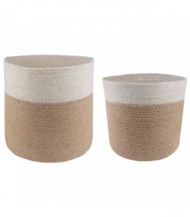 vidaXL Plant Pot Set 2 pcs Natural and White Ø 28 x 28 cm — Size: Ø 21 x 21 cm &Ø 28 x 28 cm