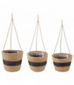 vidaXL Seagrass Plant Baskets 3 pcs Natural and Black Ø26 x 19 cm — Model: Hanging