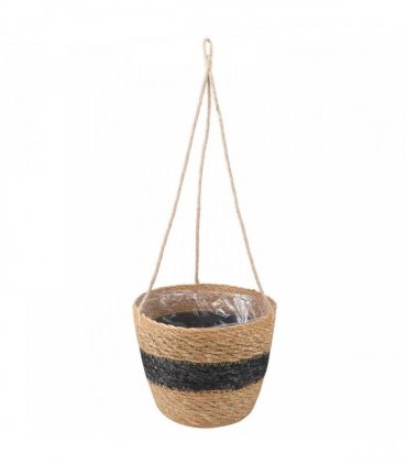 vidaXL Seagrass Plant Baskets 3 pcs Natural and Black Ø26 x 19 cm — Model: Hanging