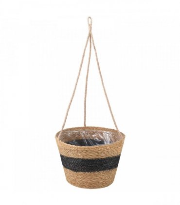vidaXL Seagrass Plant Baskets 3 pcs Natural and Black Ø26 x 19 cm — Model: Hanging