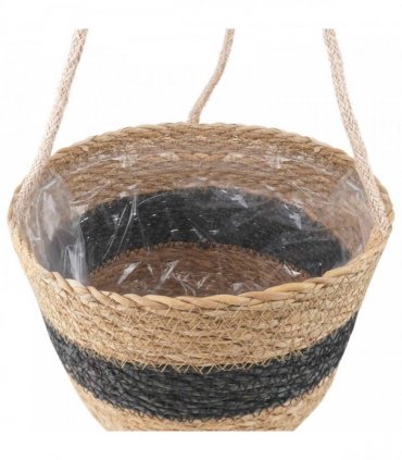 vidaXL Seagrass Plant Baskets 3 pcs Natural and Black Ø26 x 19 cm — Model: Hanging