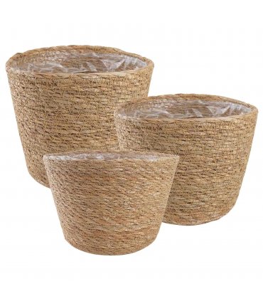 vidaXL Seagrass Plant Baskets 3 pcs Natural Ø26 x 19 cm 100% Seagrass — Model: Freestanding