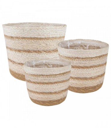 vidaXL Seagrass Plant Baskets 3 pcs Natural,White and Beige — Colour: Natural, white and beige, Model: Freestanding