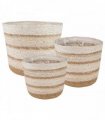 vidaXL Seagrass Plant Baskets 3 pcs Natural,White and Beige — Colour: Natural, white and beige, Model: Freestanding