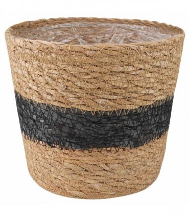 vidaXL Seagrass Plant Baskets 3 pcs Natural and Black Ø26 x 19 cm — Model: Freestanding
