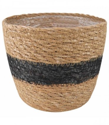 vidaXL Seagrass Plant Baskets 3 pcs Natural and Black Ø26 x 19 cm — Model: Freestanding