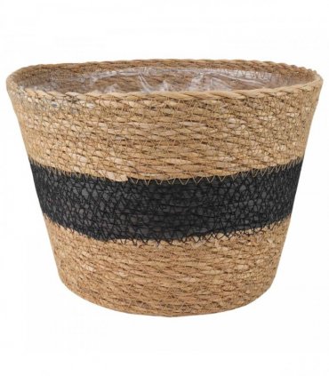 vidaXL Seagrass Plant Baskets 3 pcs Natural and Black Ø26 x 19 cm — Model: Freestanding
