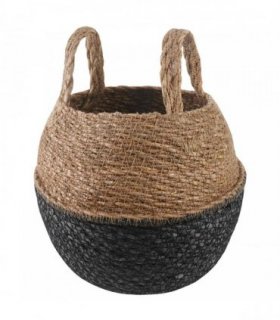 vidaXL Plant Pot with Handles Black Ø 22 x 20 cm 100% Seagrass