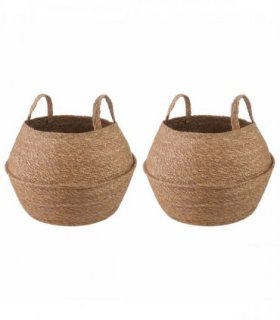 vidaXL Plant Pot with Handles 2 pcs Natural Ø 32 x 32 cm 100% Seagrass