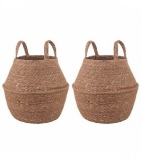 vidaXL Plant Pot with Handles 2 pcs Natural Ø 22 x 20 cm 100% Seagrass