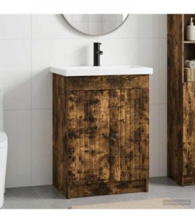 vidaXL Bathroom Furniture Set Smoked Oak 56 x 37.5 x 81 cm