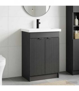 vidaXL Bathroom Furniture Set Black 56 x 37.5 x 81 cm Engineered Wood — V0672200591