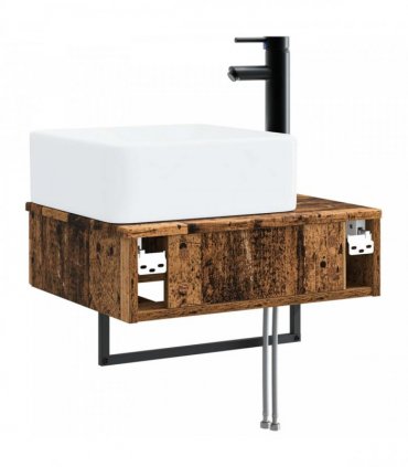 vidaXL Wall-Mounted Wash Basin Old Wood 53 x 35 x 39 cm