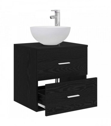 vidaXL Wall-Mounted Sink Vanity Black Oak 49.5 x 41 x 64.5 cm