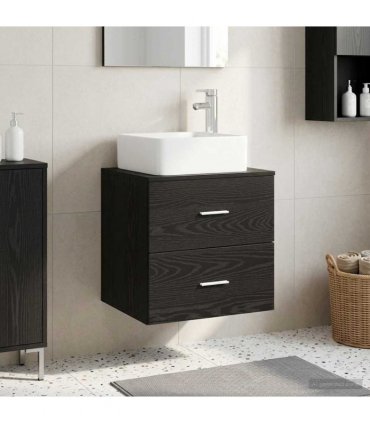 vidaXL Wall-Mounted Sink Vanity Black Oak 53 x 34.5 x 63 cm