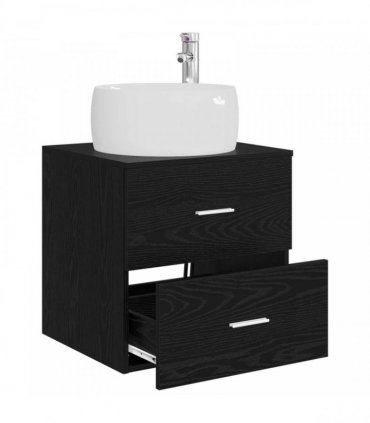 vidaXL Wall-Mounted Sink Vanity Black Oak 49.5 x 44.5 x 66 cm
