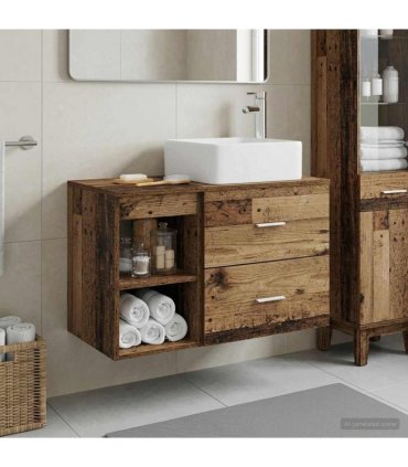vidaXL Bathroom Furniture Set 2 pcs Old Wood Engineered Wood — V0672201436