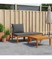 vidaXL 3 pcs Lounge Set Solid Acacia Wood Natural — Colour: Black and anthracite, Model: Middle sofa + footrest + table