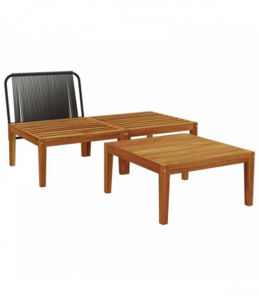 vidaXL 3 pcs Lounge Set Solid Acacia Wood Natural — Colour: Black and anthracite, Model: Middle sofa + footrest + table