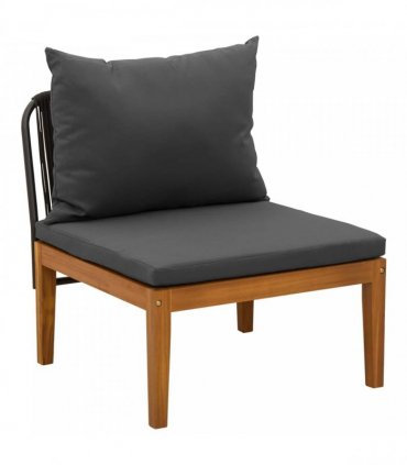 vidaXL 3 pcs Lounge Set Solid Acacia Wood Natural — Colour: Black and anthracite, Model: Middle sofa + footrest + table