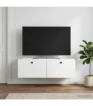 vidaXL Wall-Mounted TV Cabinet 98 x 41 x 30 cm White Engineered Wood — Size: 98 x 41 cm — V0672203252