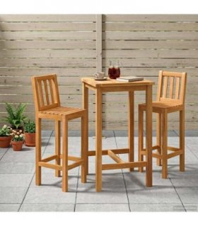 vidaXL Outdoor Bar Set 3 pcs Untreated Solid Teak Wood — Model: with backrest