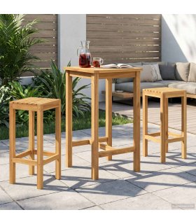 vidaXL Outdoor Bar Set 3 pcs Untreated Solid Teak Wood — Model: without backrest