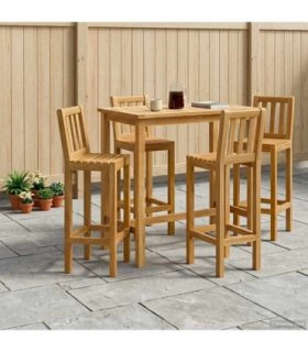 vidaXL Outdoor Bar Set 5 pcs Untreated Solid Teak Wood — Model: with backrest