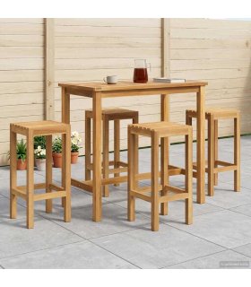 vidaXL Outdoor Bar Set 5 pcs Untreated Solid Teak Wood — Model: without backrest