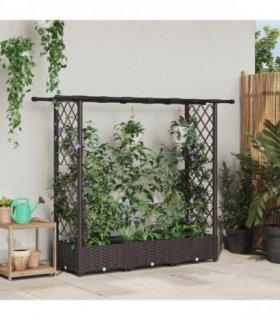 vidaXL Raised Bed with Trellis and Roof Brown 164 x 40 x 121 c — Size: 164 x 40 x 123 cm, Model: with flat roof (2 side trellis)