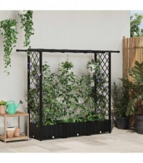 vidaXL Raised Bed with Trellis and Roof Black 164 x 40 x 121 c — Size: 164 x 40 x 123 cm, Model: with flat roof (2 side trellis)