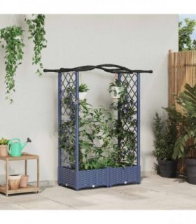 vidaXL Raised Bed with Trellis and Roof Grey 124 x 40 x 123 — Size: 124 x 40 x 125 cm, Model: with curved roof (2 side trellis)