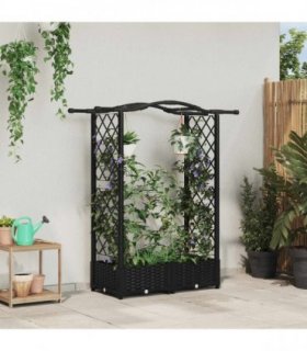 vidaXL Raised Bed with Trellis and Roof Black 124 x 40 x 123 — Size: 124 x 40 x 125 cm, Model: with curved roof (2 side trellis)