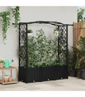 vidaXL Raised Bed with Trellis and Roof Black 164 x 40 x 138 — Size: 164 x 40 x 142 cm, Model: with curved roof (2 side trellis)