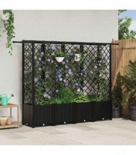 vidaXL Raised Bed with Trellis and Roof Black 202 x 40 x 136 c — Size: 202 x 40 x 138 cm, Model: with flat roof (3 side trellis)
